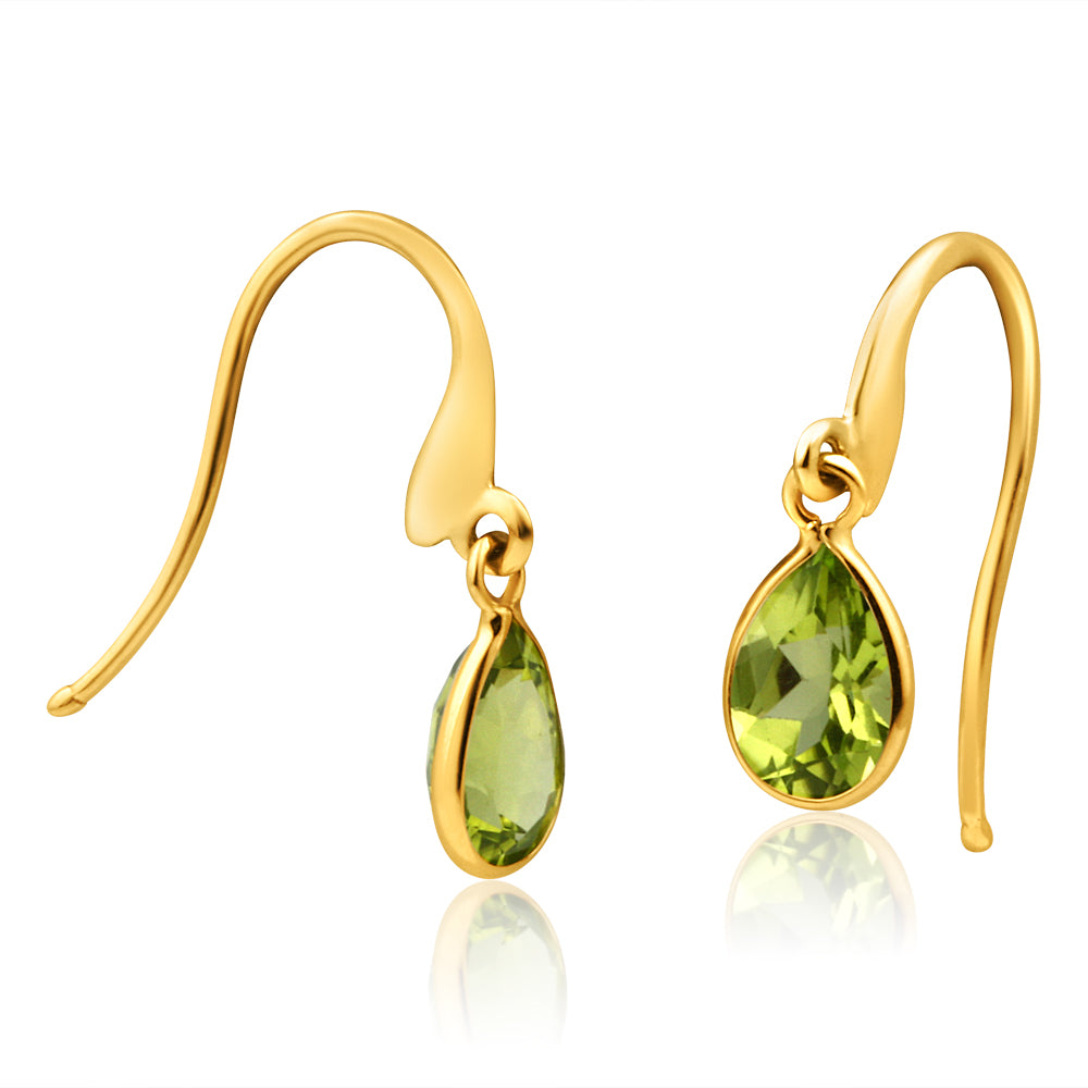 Stunning 9ct Yellow Gold Drop Earrings with Alluring Pear - Shaped Peridot Gemstones