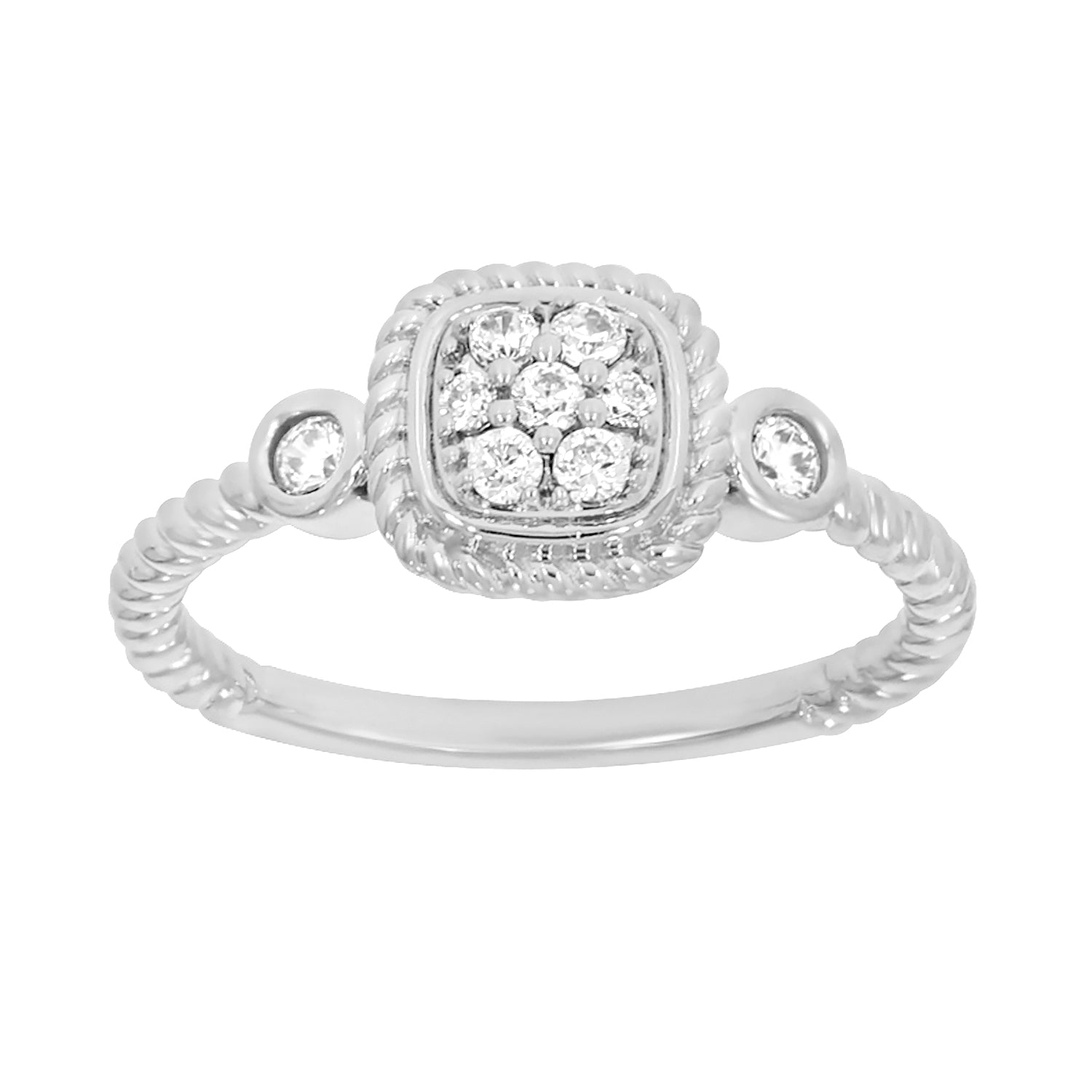 Stunning 9ct White Gold Cushion - Shaped Diamond Engagement Ring Adorned with 9 Sparkling Brilliant Diamonds