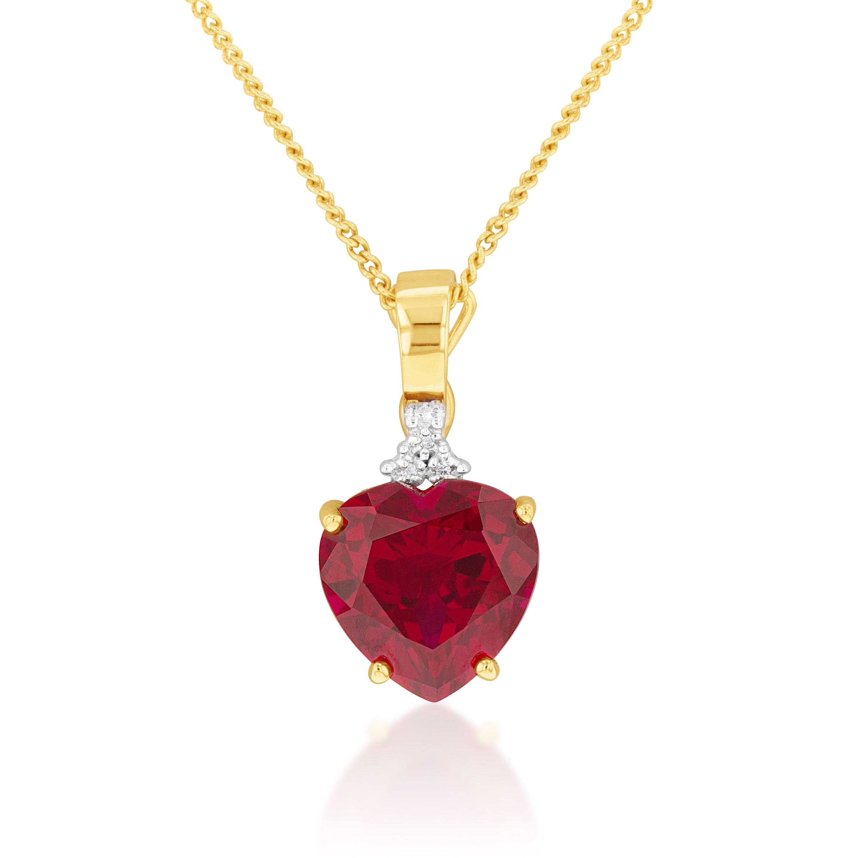 9ct Yellow Gold Pendant with Created Ruby Heart and Diamond Enhancer - A Stunning Jewelry Piece