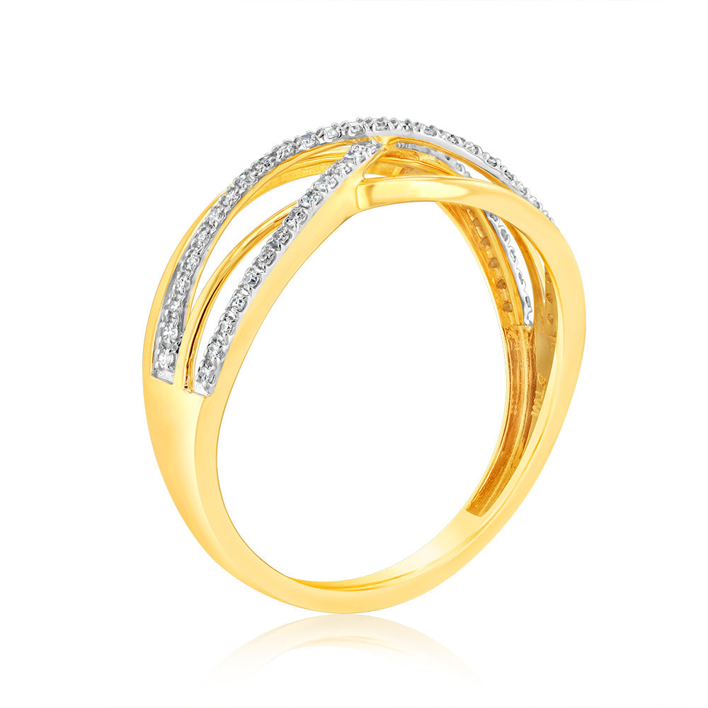 9ct Yellow Gold Glowing Lab - Created Double - Band Diamond Ring