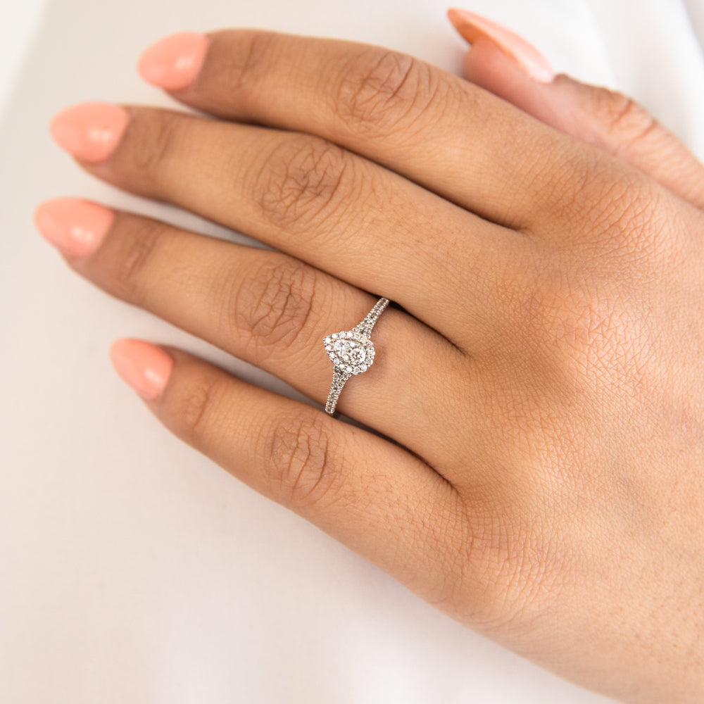 1/4 Carat 9ct White Gold Elegant Pear Shape Cluster Diamond Ring