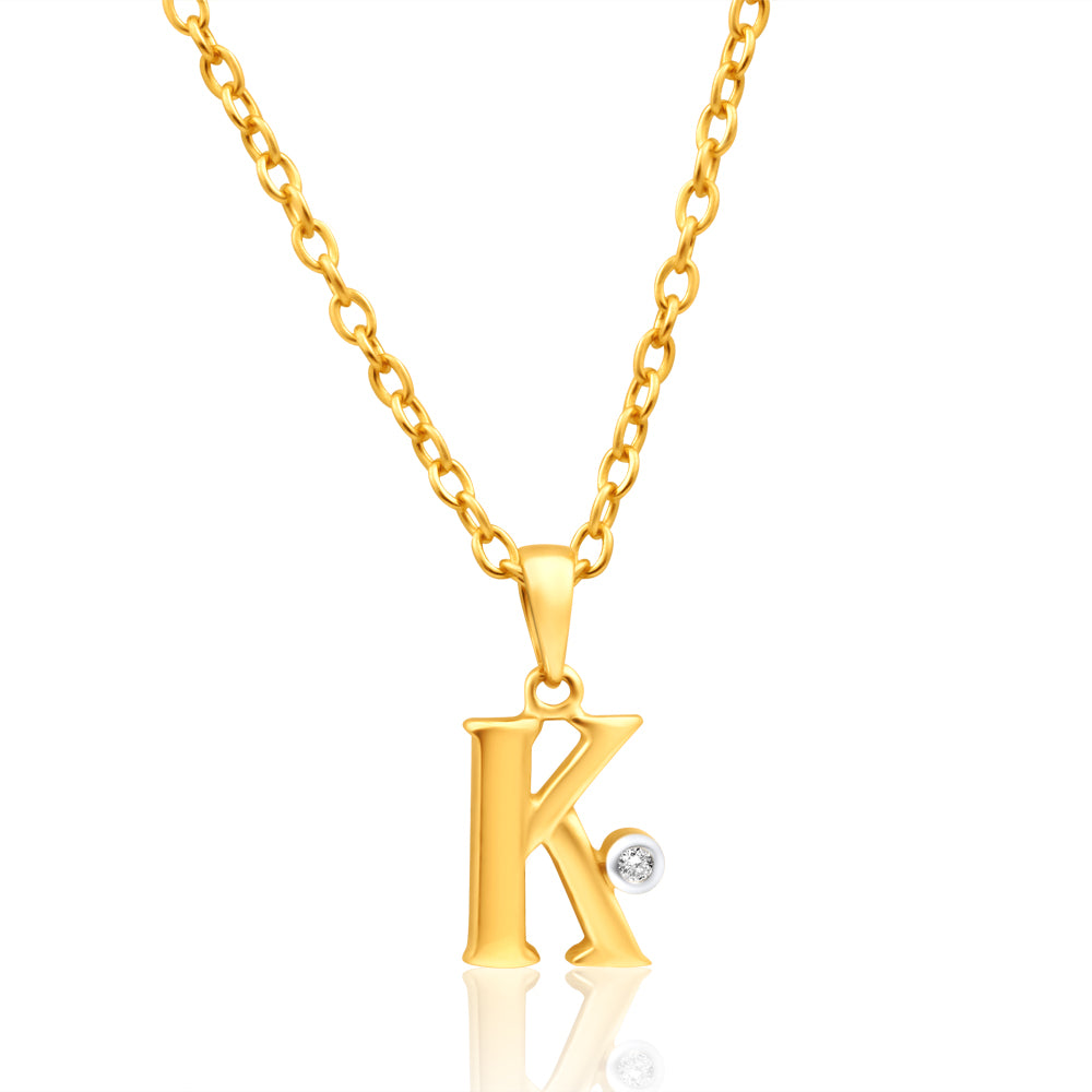 Exquisite 9ct Yellow Gold Diamond - Set Initial K Pendant