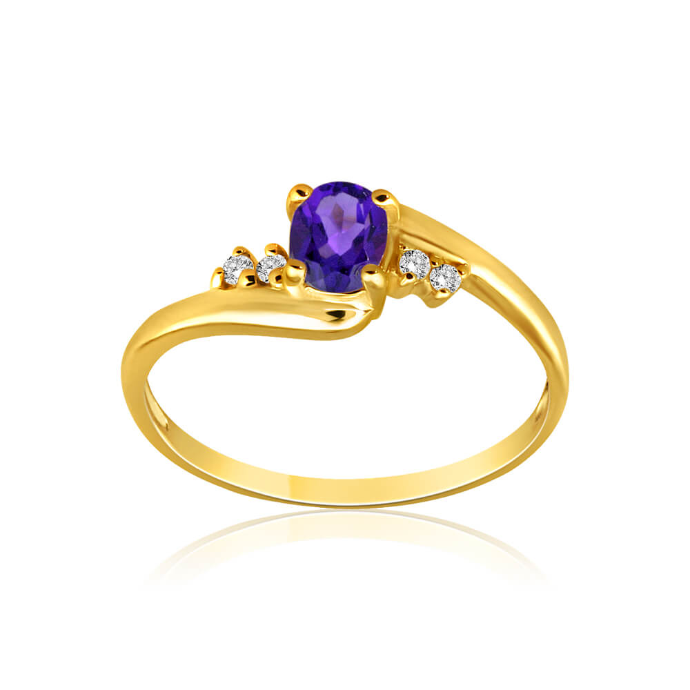 Stunning 9ct Yellow Gold Swirl Ring with Amethyst and Cubic Zirconia