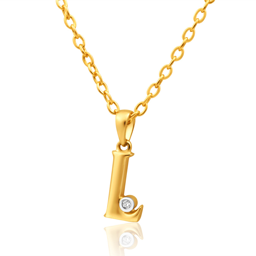 Exquisite 9ct Yellow Gold Diamond-Embedded Initial 'L' Pendant