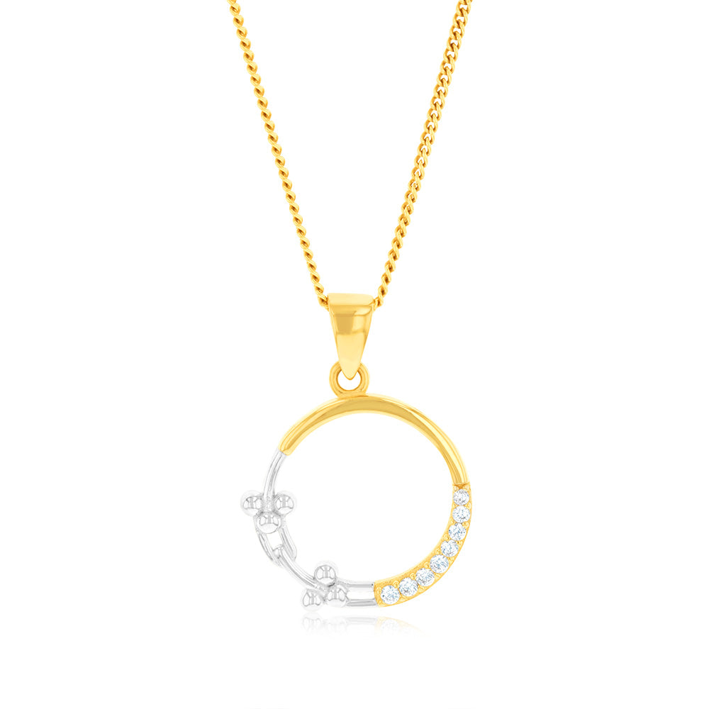 Stunning 9ct Two - Tone Yellow and White Gold Diamond - Cut Circle of Life Pendant