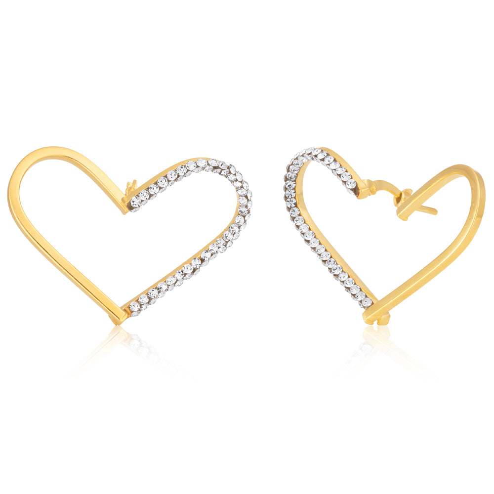 9ct Yellow Gold-plated Open Heart Stud Earrings with Crystals, Ideal Jewelry for Women