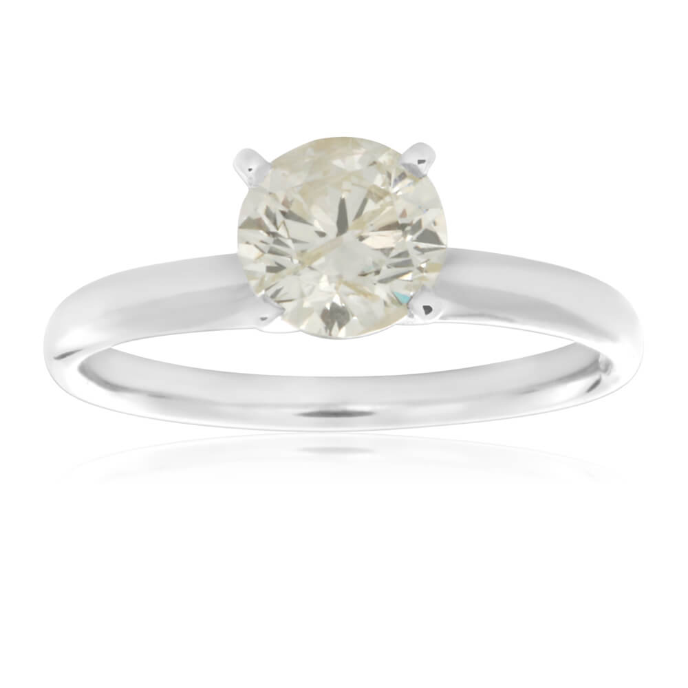 Exquisite 14 Carat White Gold Single - Stone Solitaire Ring Featuring a 1 Carat Brilliantly - Cut 4 - Claw Set Diamond