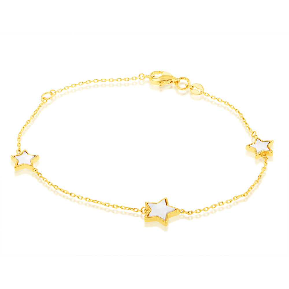 19cm 9-carat Yellow Gold Bracelet Featuring Mother-of-Pearl Stars
