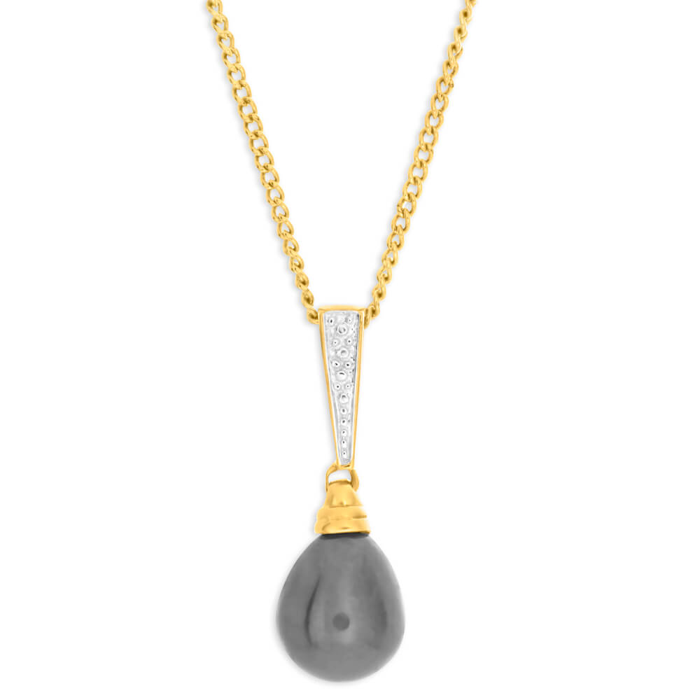 Stylish 9ct Yellow Gold Pendant with 24mm Black Freshwater Pearl