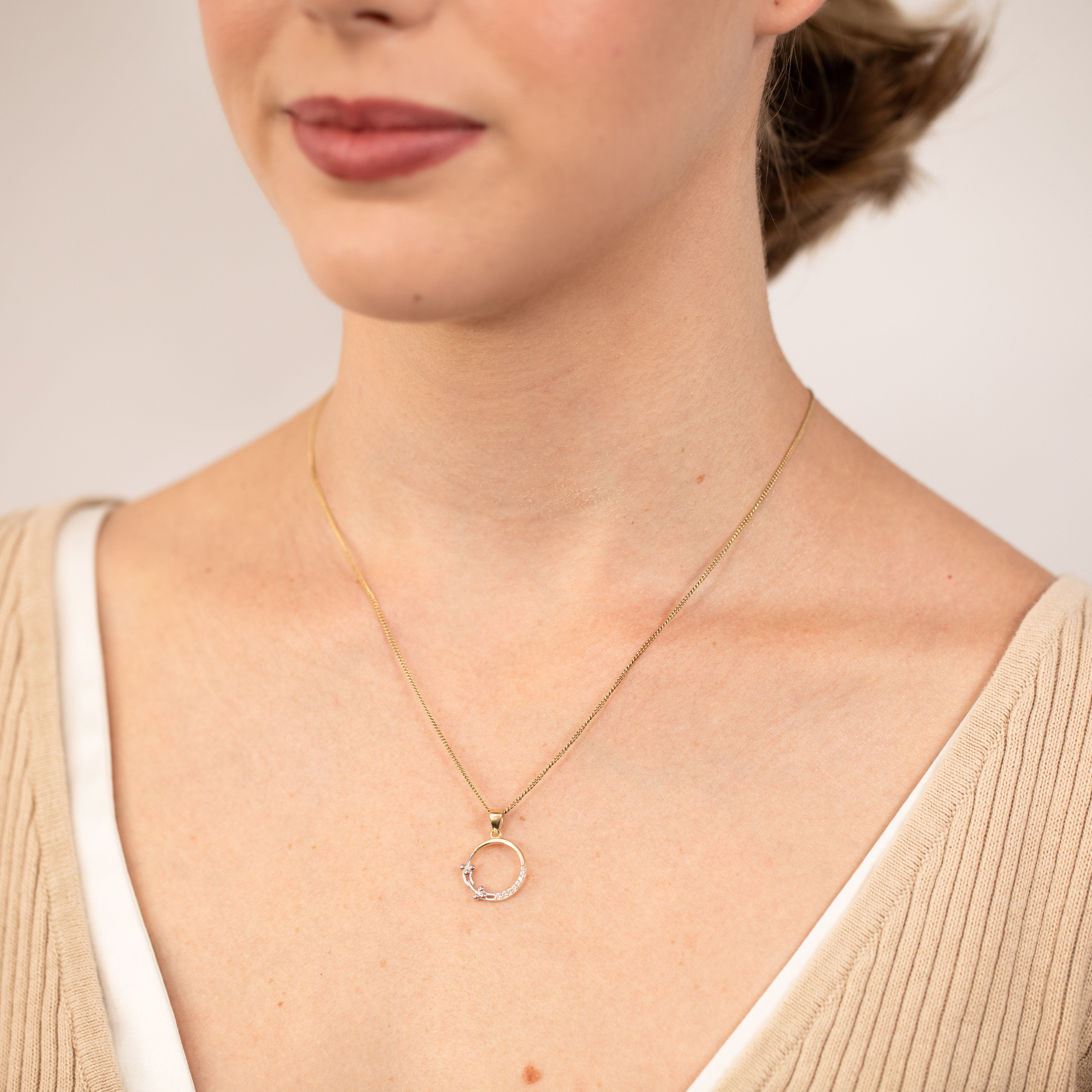 Stunning 9ct Two - Tone Yellow and White Gold Diamond - Cut Circle of Life Pendant