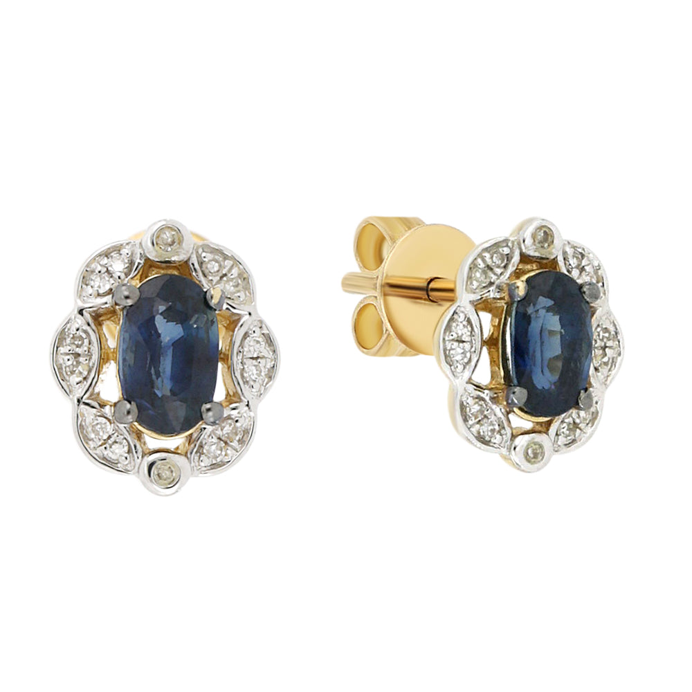 Gorgeous 9ct Yellow Gold Studs with Natural Sapphires and Diamonds