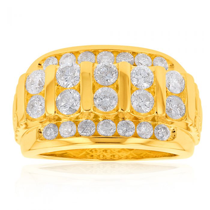 Men's 9 Carat Yellow Gold Ring Embellished with 3-Carat Brilliant Cut Diamonds