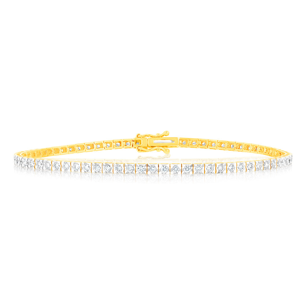 Exquisite 1 Carat Luminesce Laboratory-Grown Diamond Tennis Bracelet Crafted in 9-Carat Yellow Gold