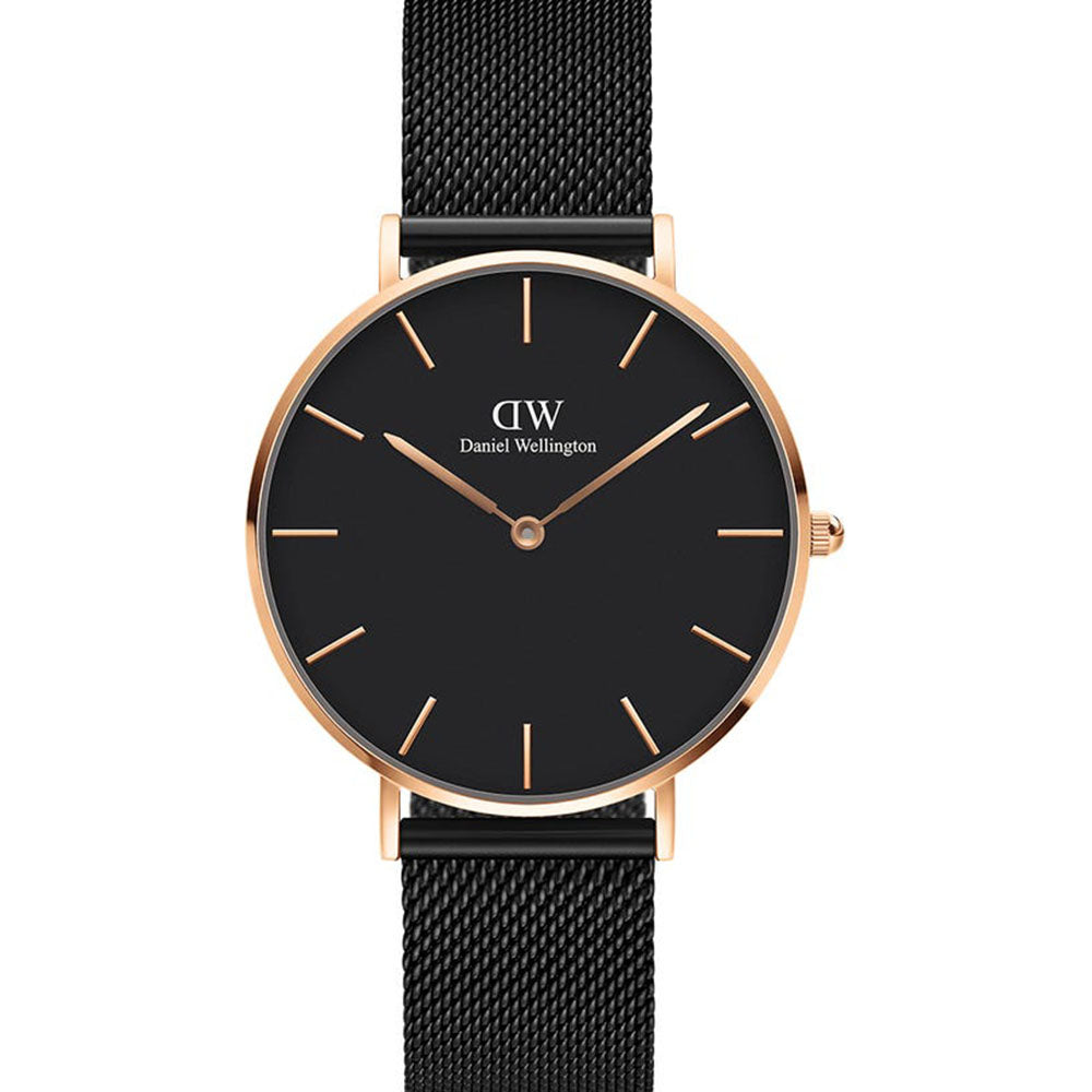 Daniel Wellington DW00100307 Petite Ashfield Elegant Eggshell White Dial Black Mesh Strap Watch
