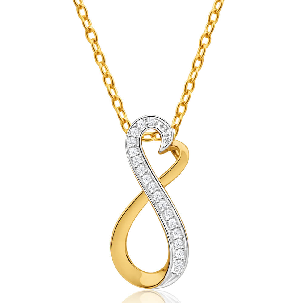 9ct Yellow Gold Pendant with Infinite Love Design and Diamond Embellishment