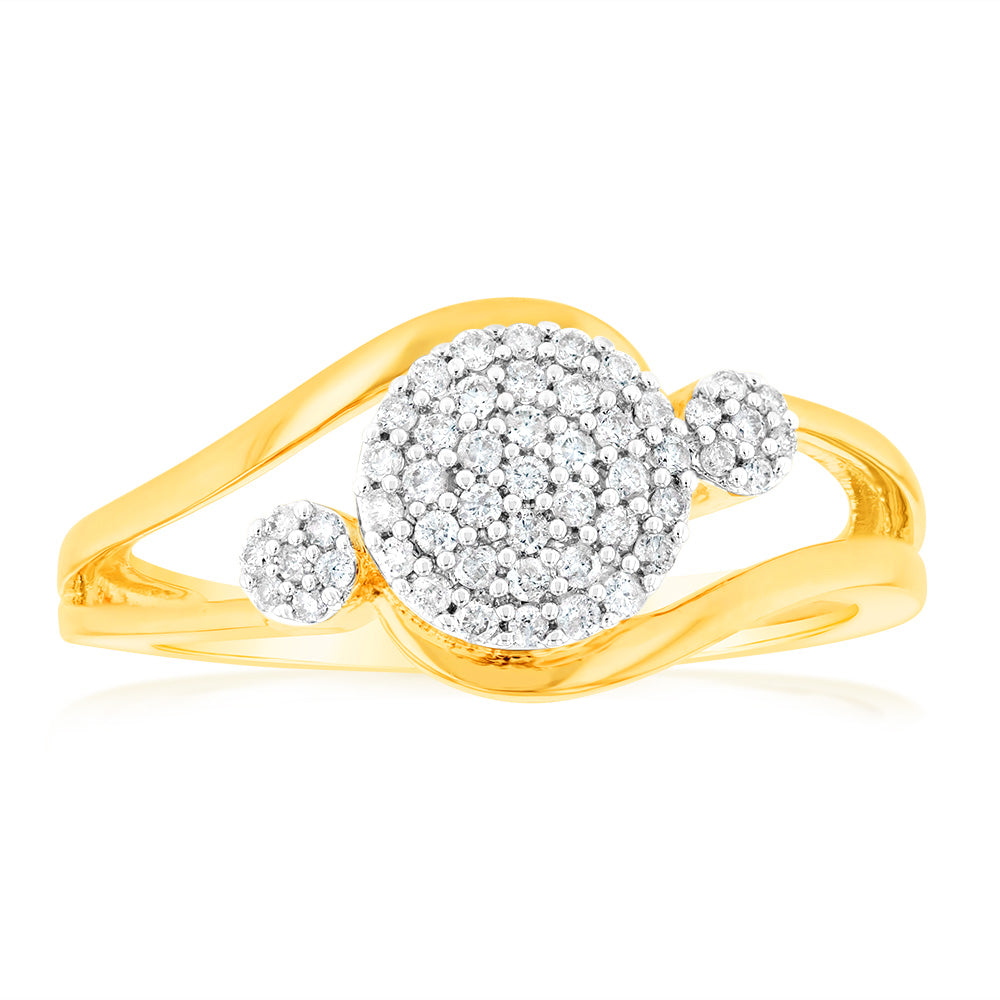 Gorgeous 1/6 Carat Diamond Cluster Ring Crafted in 9ct Yellow Gold