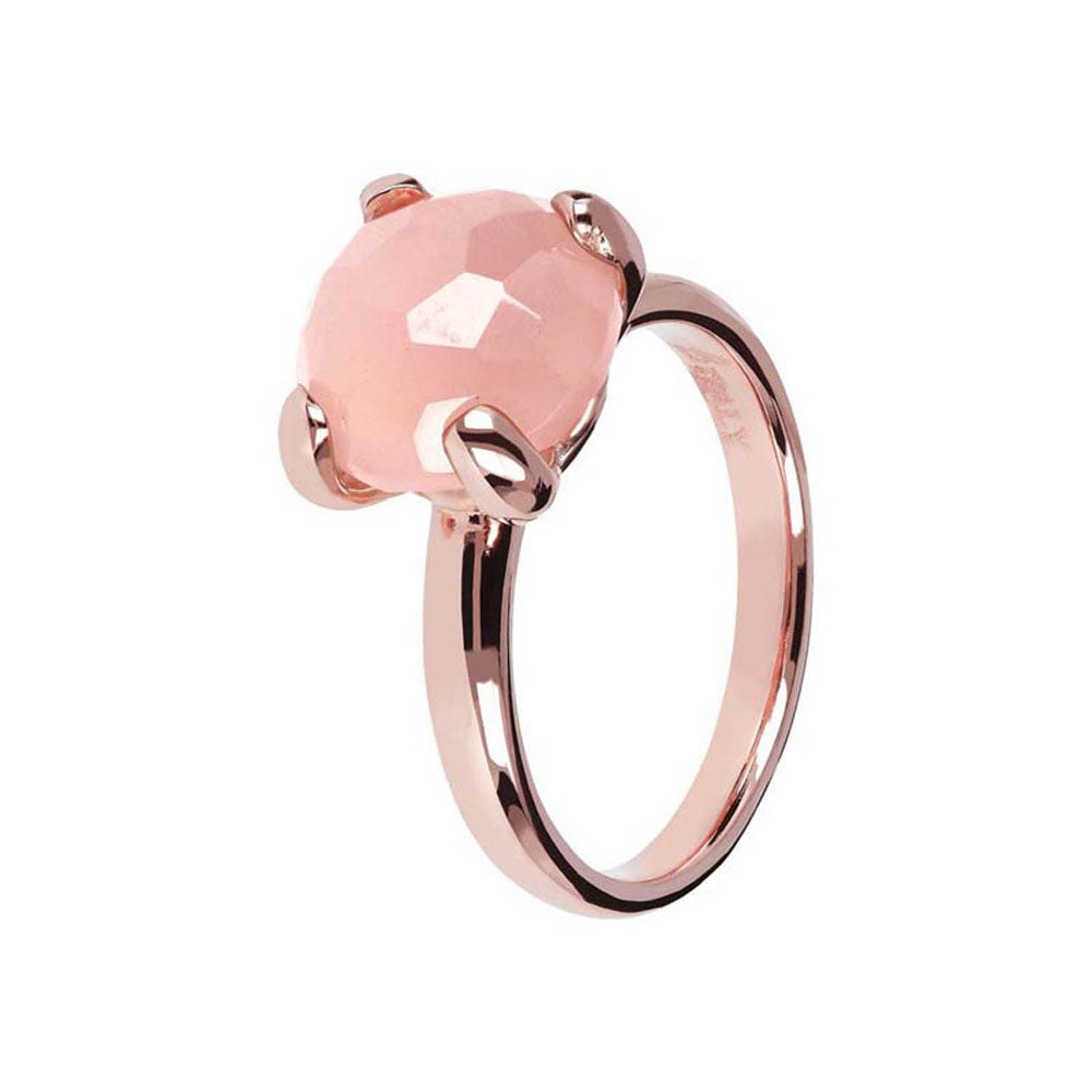 Bronzallure Exquisite Rose Gold Plated Felicia Rose Quartz Finger Ring - Non - Resizable