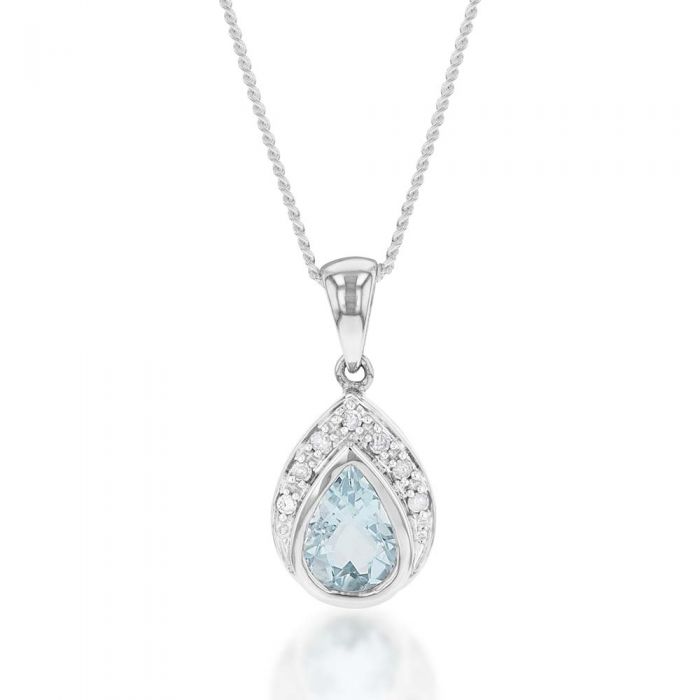 Exquisite 9ct White Gold Pendant with Aquamarine and 7 Sparkling Diamonds