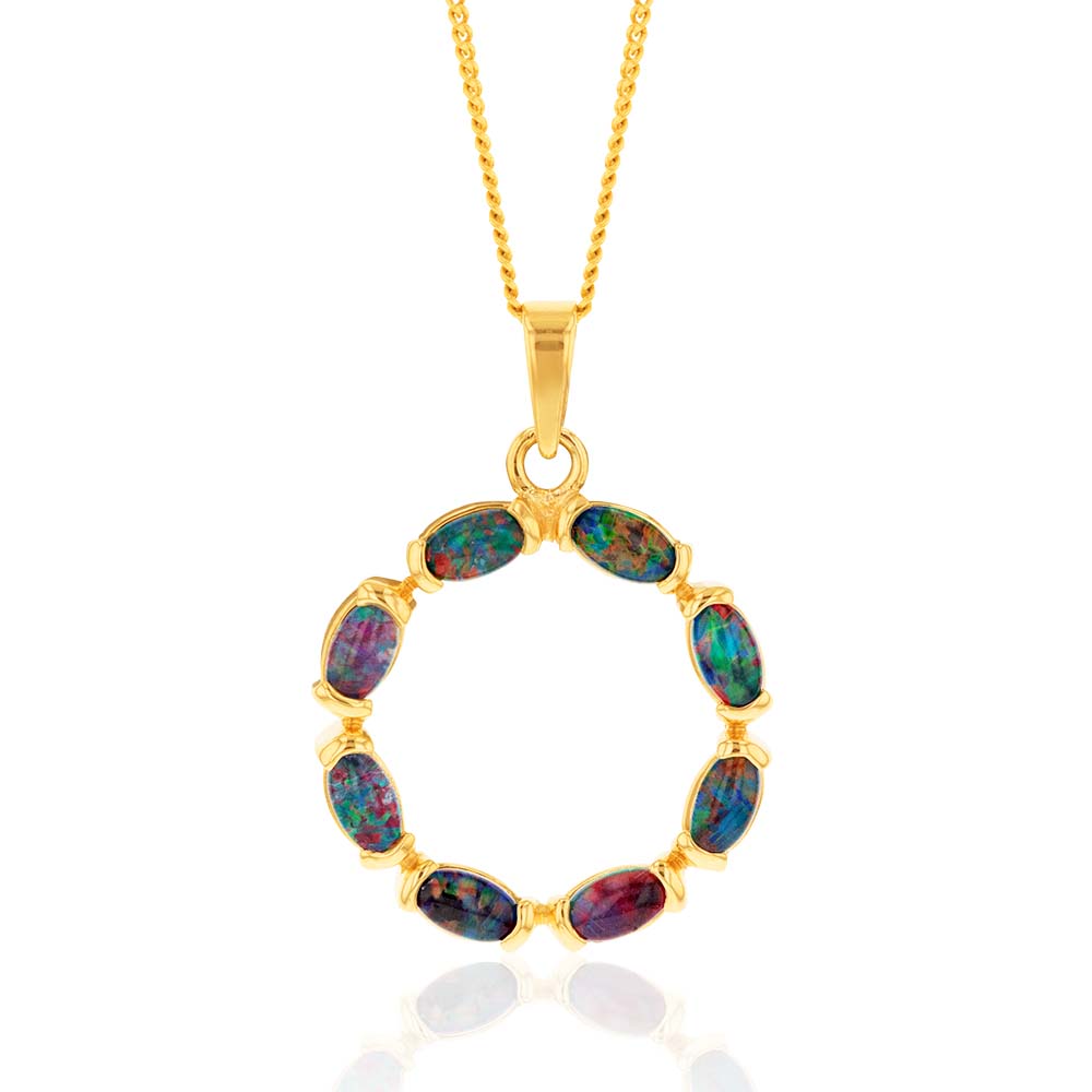 9ct Yellow Gold 5x3mm Natural Australian Triplet Opal Circle of Life Pendant