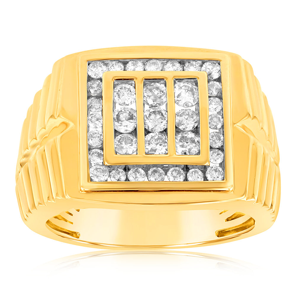1 Carat 9ct Yellow Gold Men's Diamond Ring Featuring 33 Sparkling Diamonds