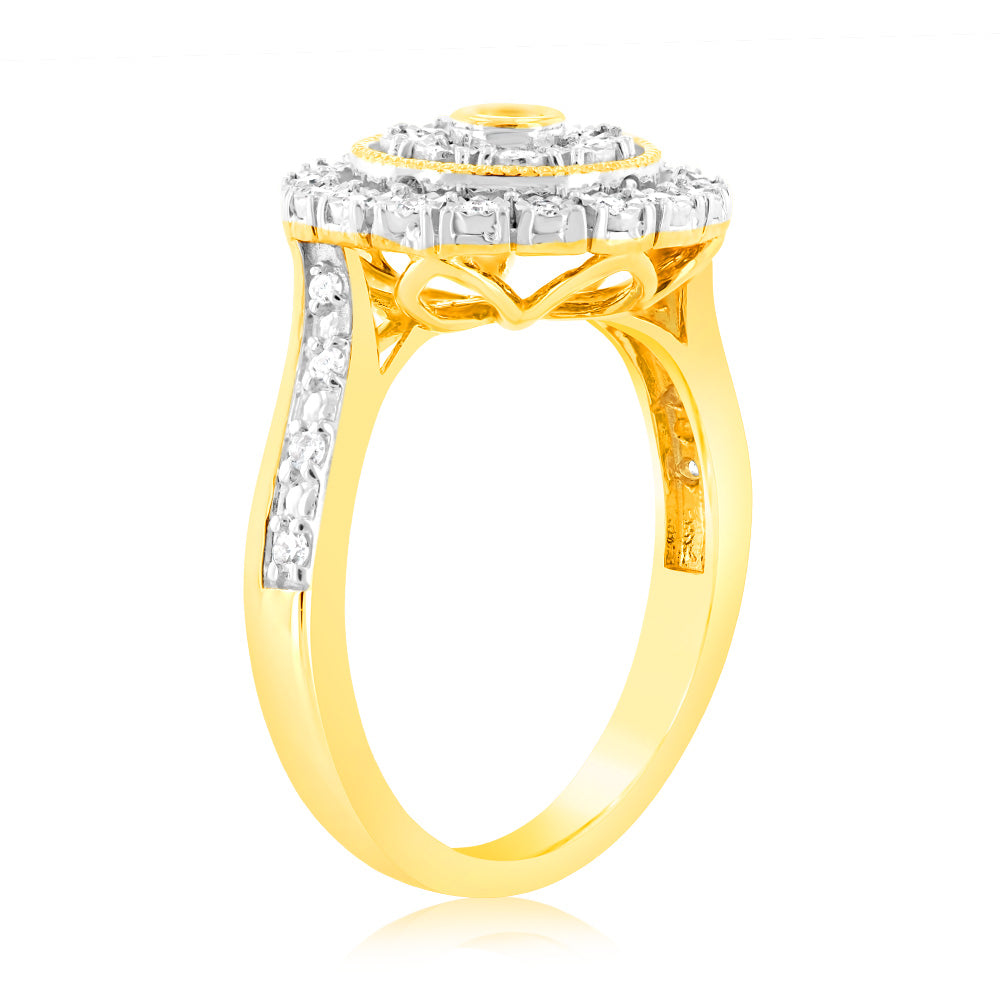 Stunning 9ct Yellow Gold Cluster Ring with 35 Lab-Grown Brilliant Diamonds
