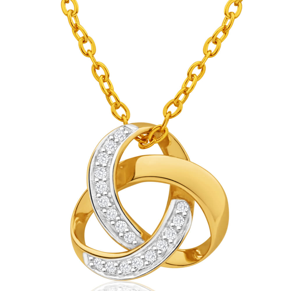 Exquisite 9ct Yellow Gold Diamond Knot Classic Pendant