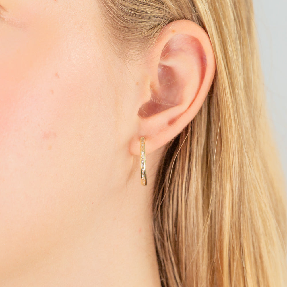 15mm 9ct Yellow Gold Cubic Zirconia Hoop Earrings for Daily Wear