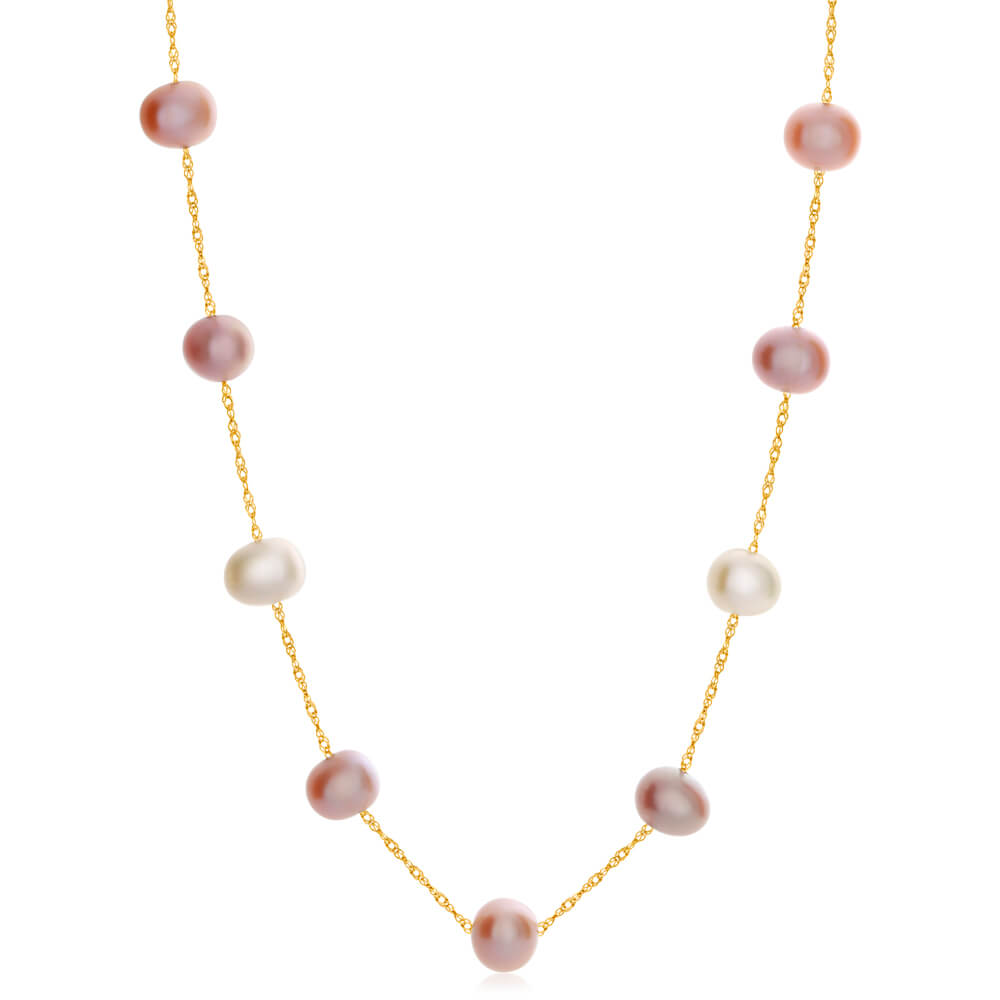 14ct Yellow Gold 45cm Necklace with Mixed - Color Freshwater Pearls
