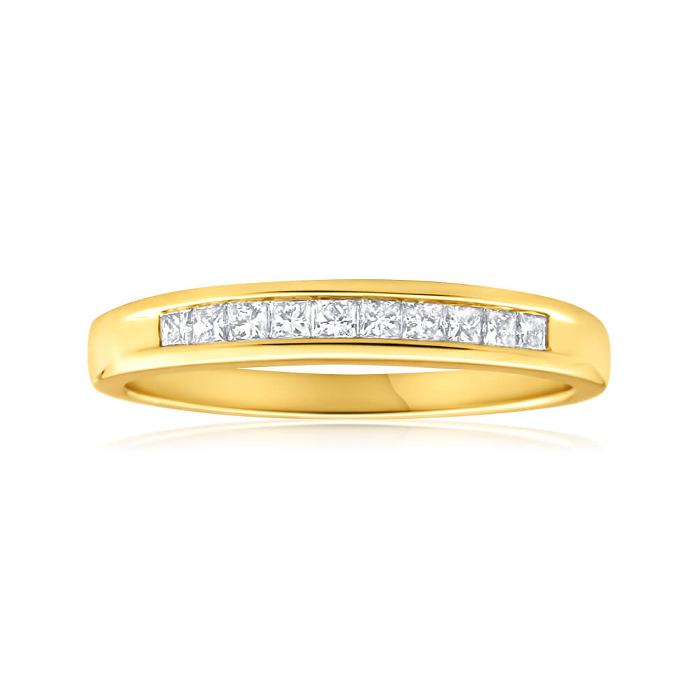 Gorgeous 9 Carat Yellow Gold 1/4 Carat Princess Cut Diamond Eternity Ring for Women
