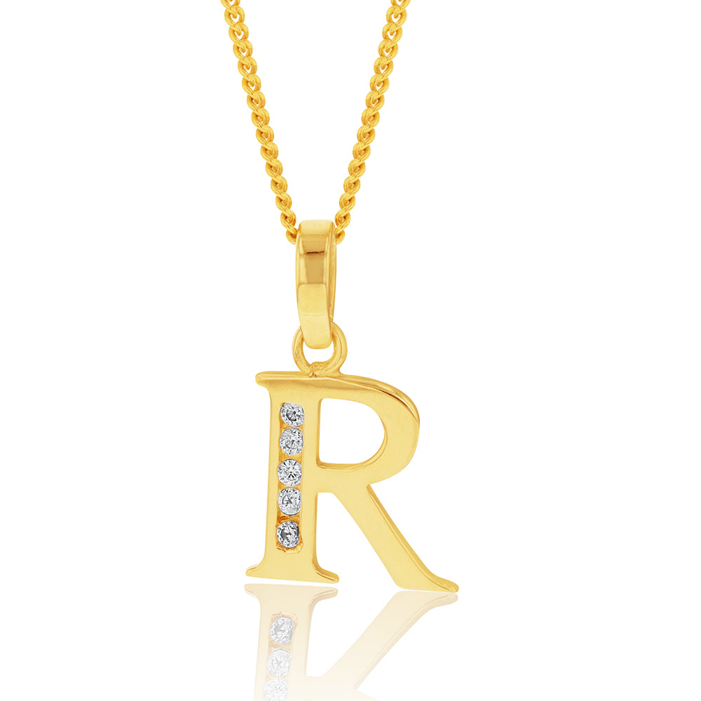 Sparkling 9ct Yellow Gold Initial R Zirconia Pendant for Timeless Style