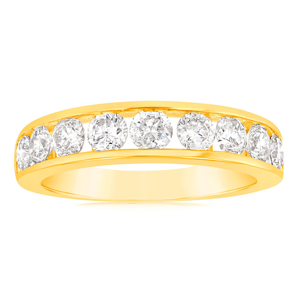 9ct Yellow Gold 1-Carat Diamond Ring with 9 Channel-Set Diamonds