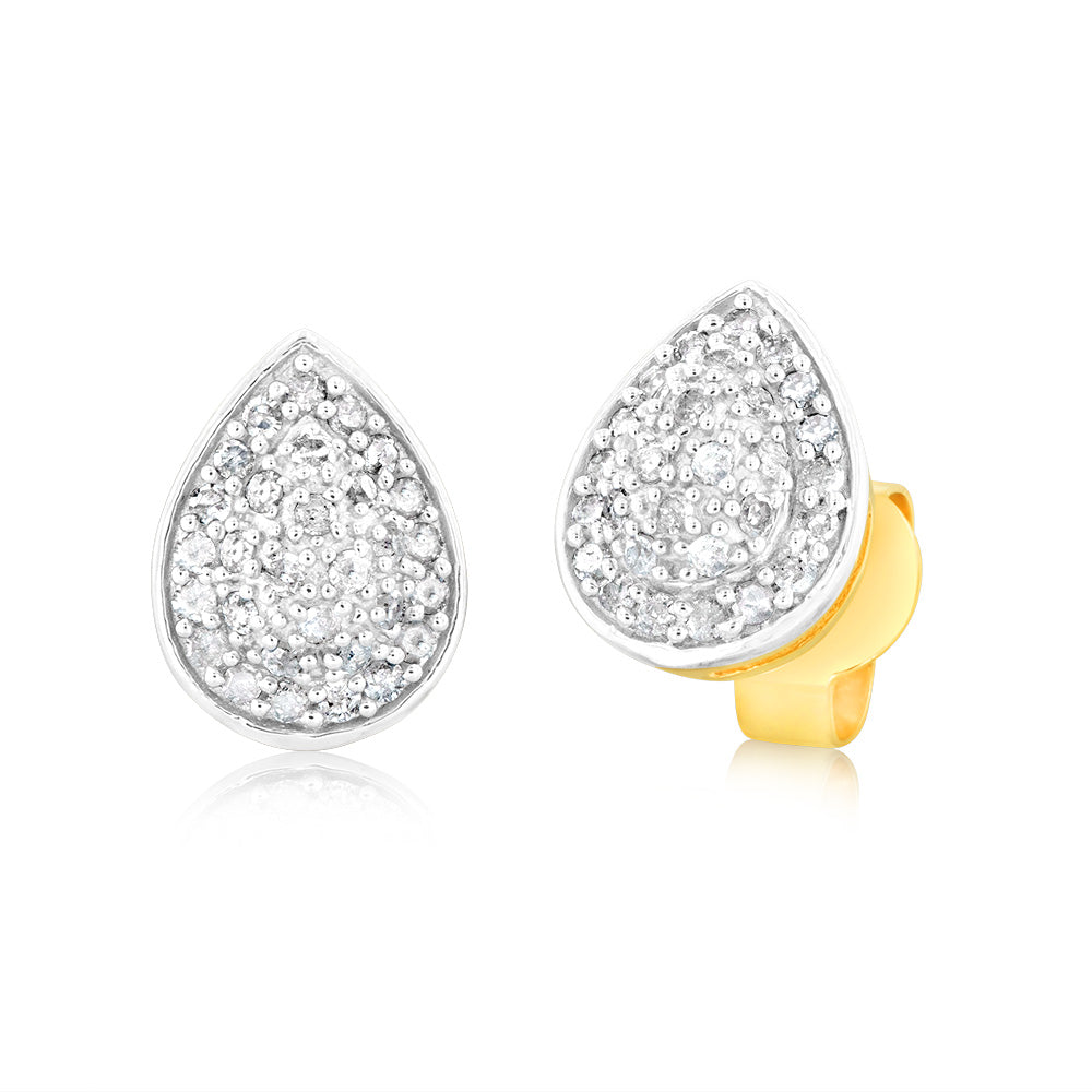 A Pair of 1/4 Carat Pear - Shaped Diamond Stud Earrings Crafted in 9 - carat Yellow Gold