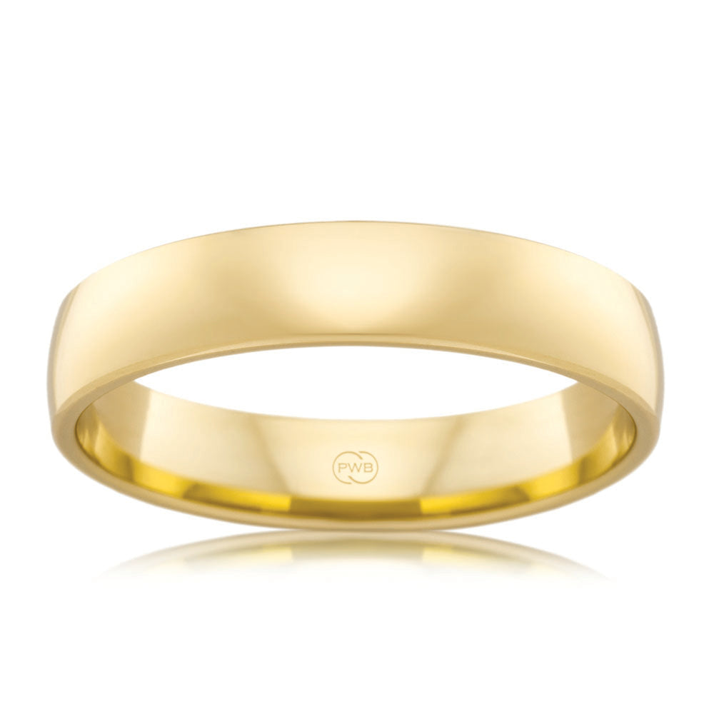 4mm 9ct Yellow Gold Classic Barrel Ring in Size P - Timeless Design