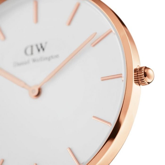 Daniel Wellington Women's Petite Melrose DW00100305 Elegant Eggshell White Dial Rose Gold Mesh Strap Watch