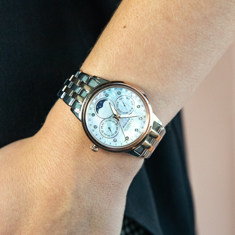 Citizen Ladies' Eco-Drive FD0006-56D Moon Phase Elegant Watch with Contemporary Design
