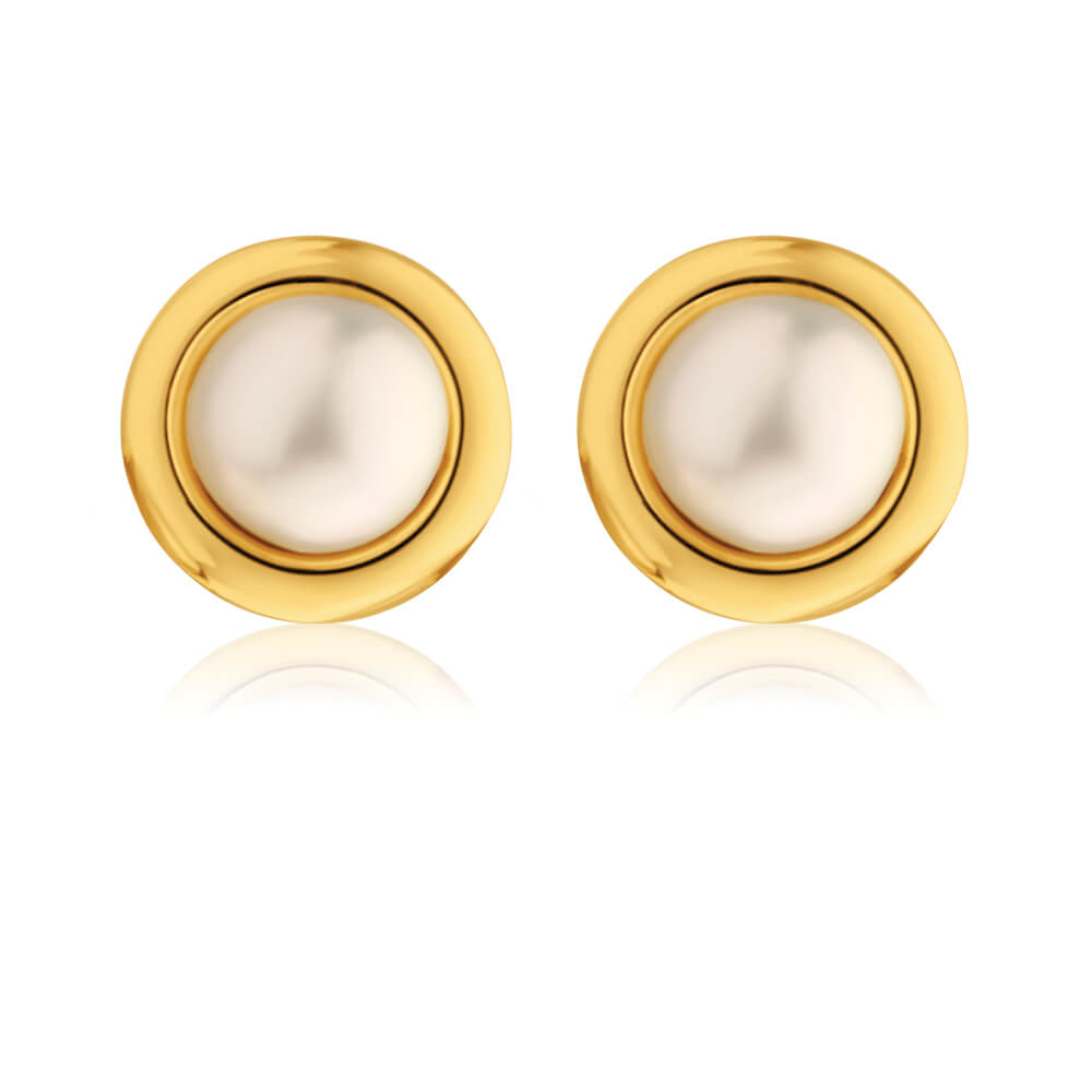 Exquisite 9ct Yellow Gold Pearl Stud Earrings - A Stunning Jewelry Piece