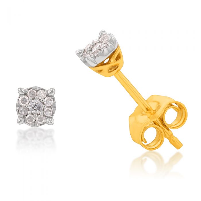 9ct Yellow Gold Diamond Stud Earrings with Elegant Infinity Side Detail