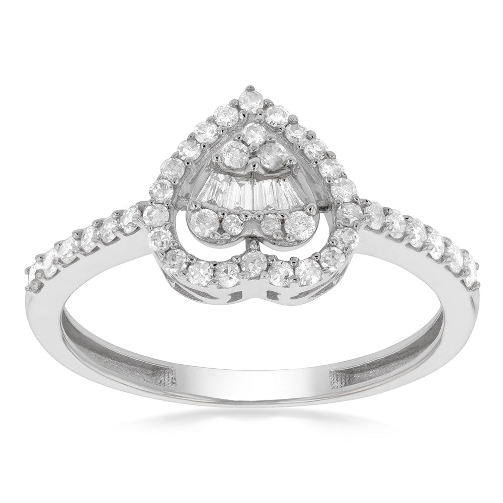 Exquisite 14ct White Gold 1/3 Carat Heart - shaped Diamond Ring