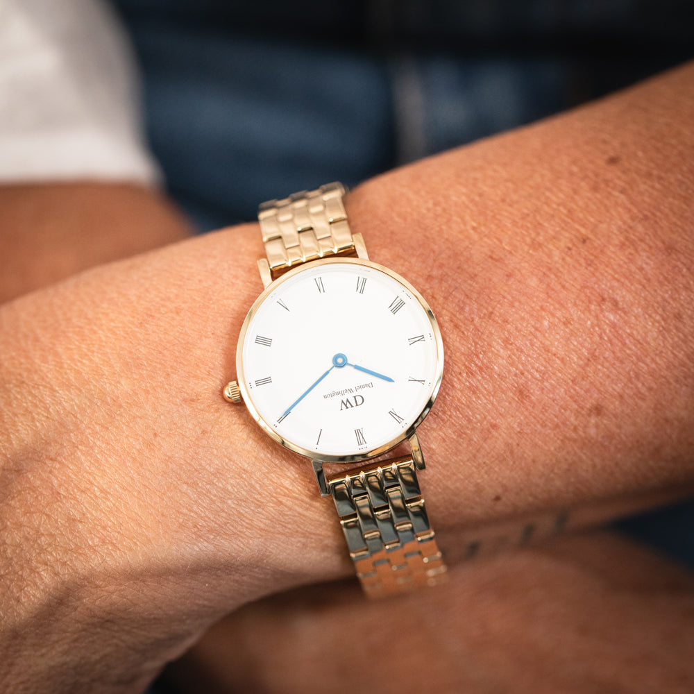 Daniel Wellington Petite Gold-Tone Stainless Steel Watch with Roman Numerals DW00100682