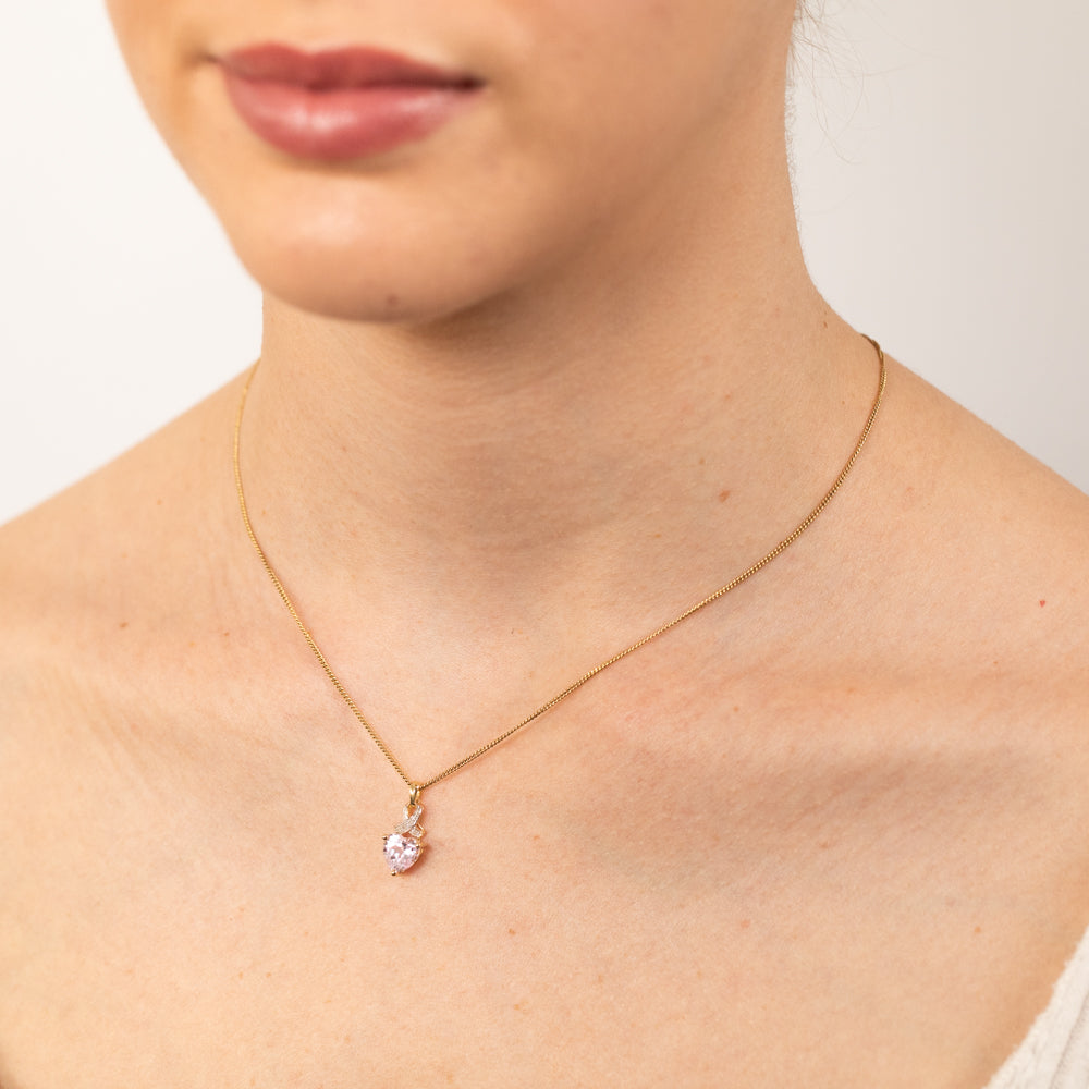 9ct Yellow Gold Heart-Shaped Pendant with Lab-Created Sapphires and Diamonds