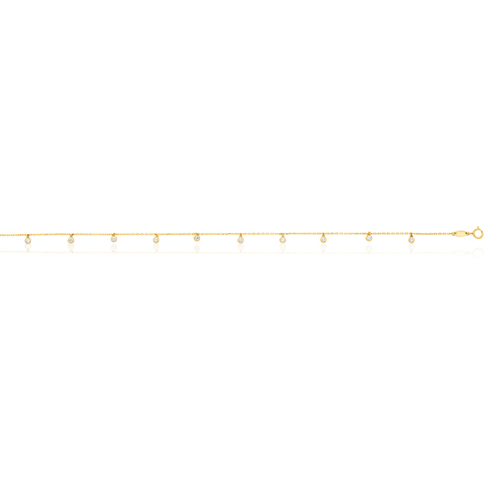 9ct Yellow Gold Fashionable Anklet Embellished with Cubic Zirconia Stones