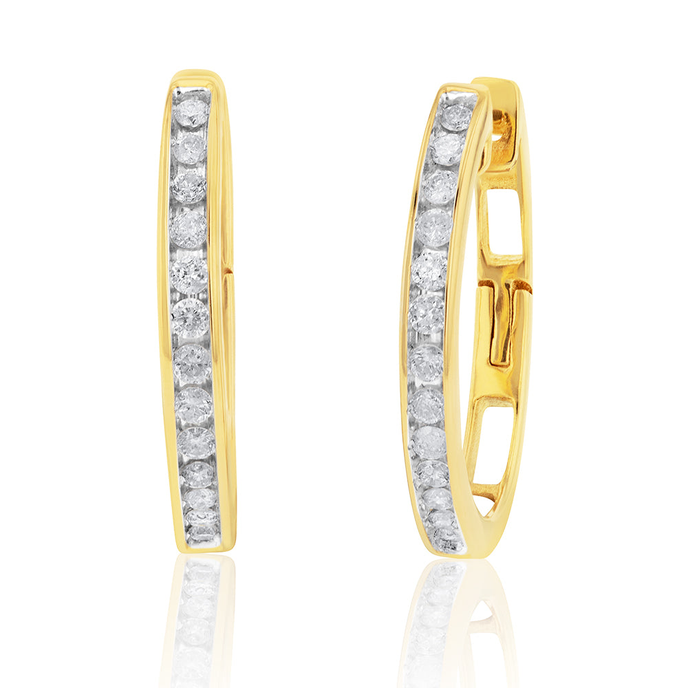 9ct Yellow Gold Hoop Earrings with 1/4 Carat and 26 Sparkling Diamonds