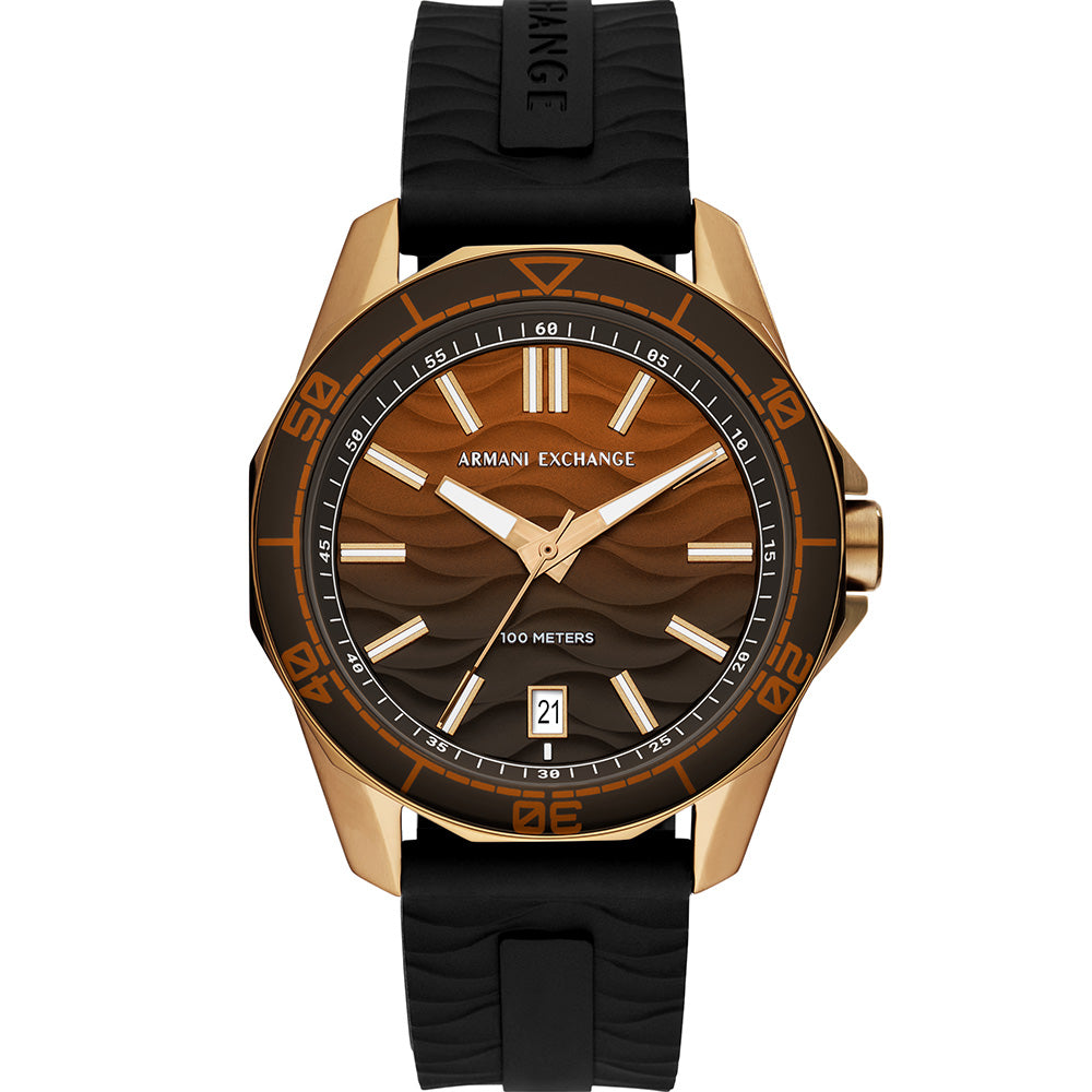 Armani Exchange AX1954 Spencer Gold Stainless Steel Watch with Black Silicone Strap
