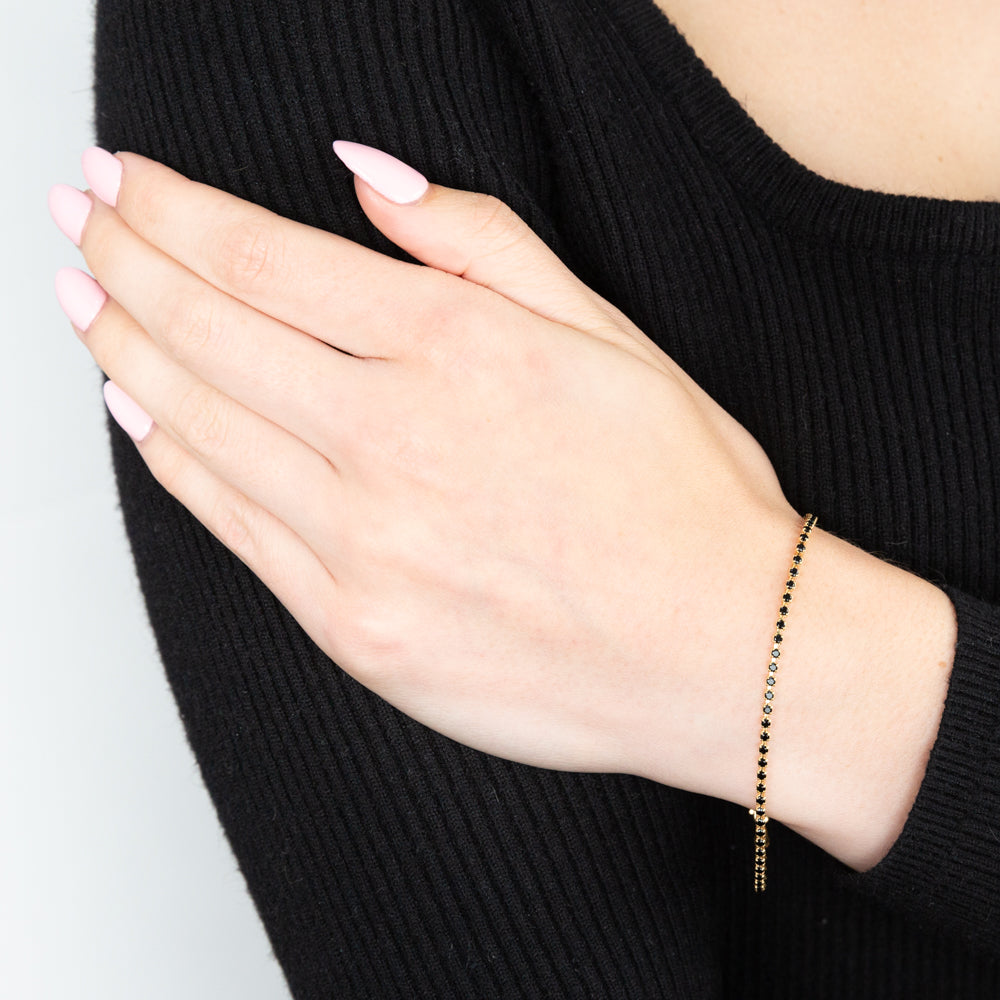 19cm 9 Carat Yellow Gold Bracelet with Round Black Cubic Zirconia Stones