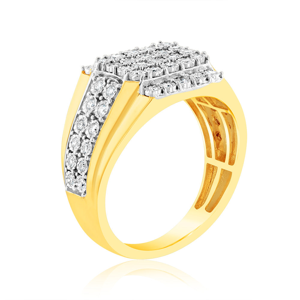 Stunning 9ct Yellow Gold Cluster Ring with Luminescent Lab - Grown Diamonds