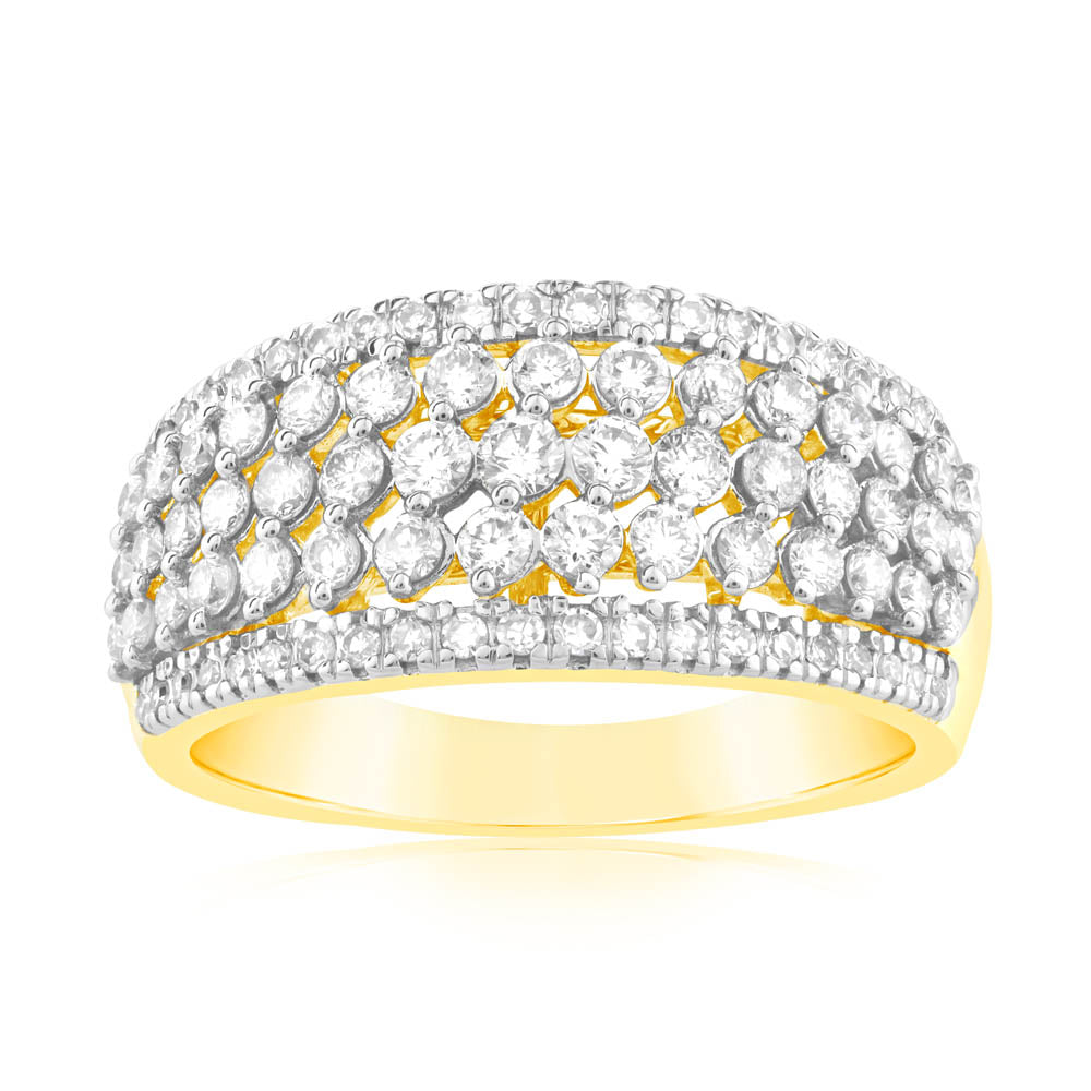 Stunning 0.95 Carat Cluster Diamond Dress Ring Crafted in 14ct Yellow Gold