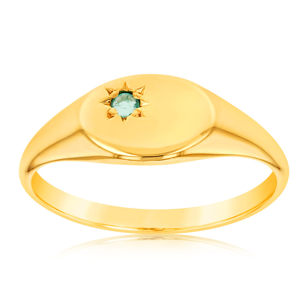 Stunning 9ct Yellow Gold Ring with 1.75mm Natural Emerald Gemstone
