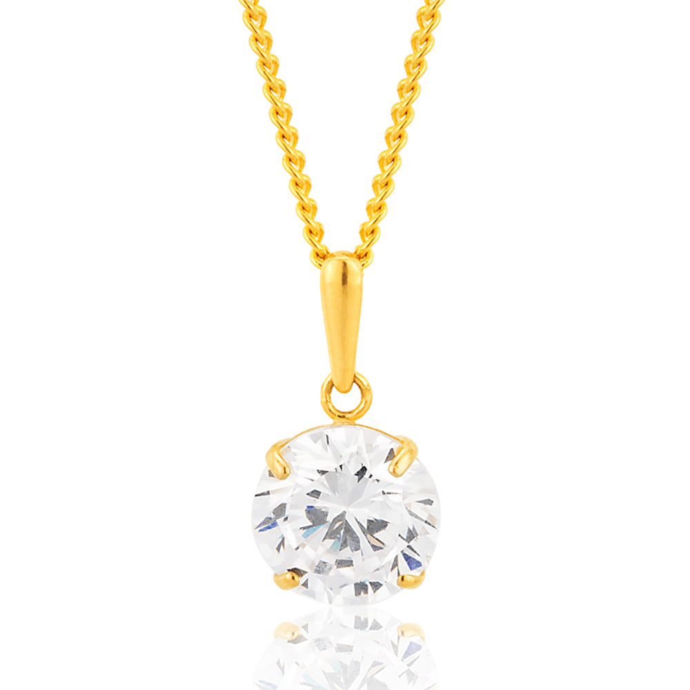 Stunning 9 Carat Yellow Gold 8mm Brilliantly Cut Cubic Zirconia Pendant for Jewelry Lovers
