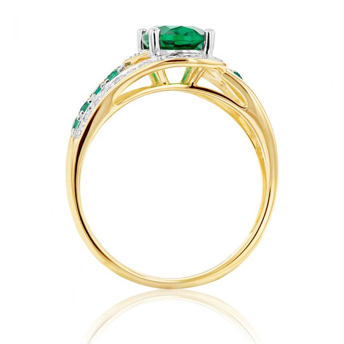 Exquisite 9ct Yellow Gold Ring with Created Emeralds and Diamonds