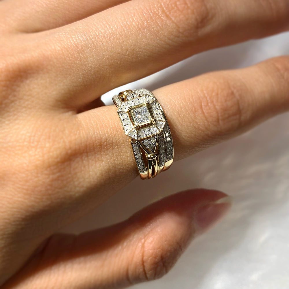 Exquisite 9 Carat Yellow Gold 0.45 Carat Diamond Bridal Two - Ring Engagement and Wedding Set